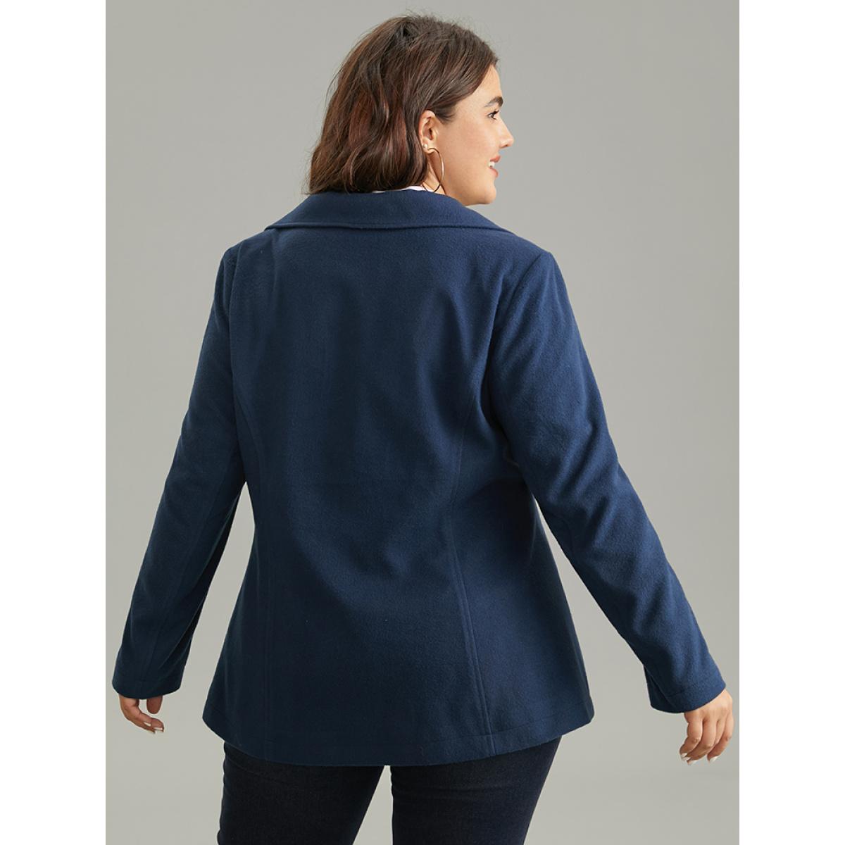 Plus Size Plain Pocket Lapel Collar Zipper Coat Women Indigo Work From Home Lined Ladies Office Winter Coats BloomChic 30/6X Product Image