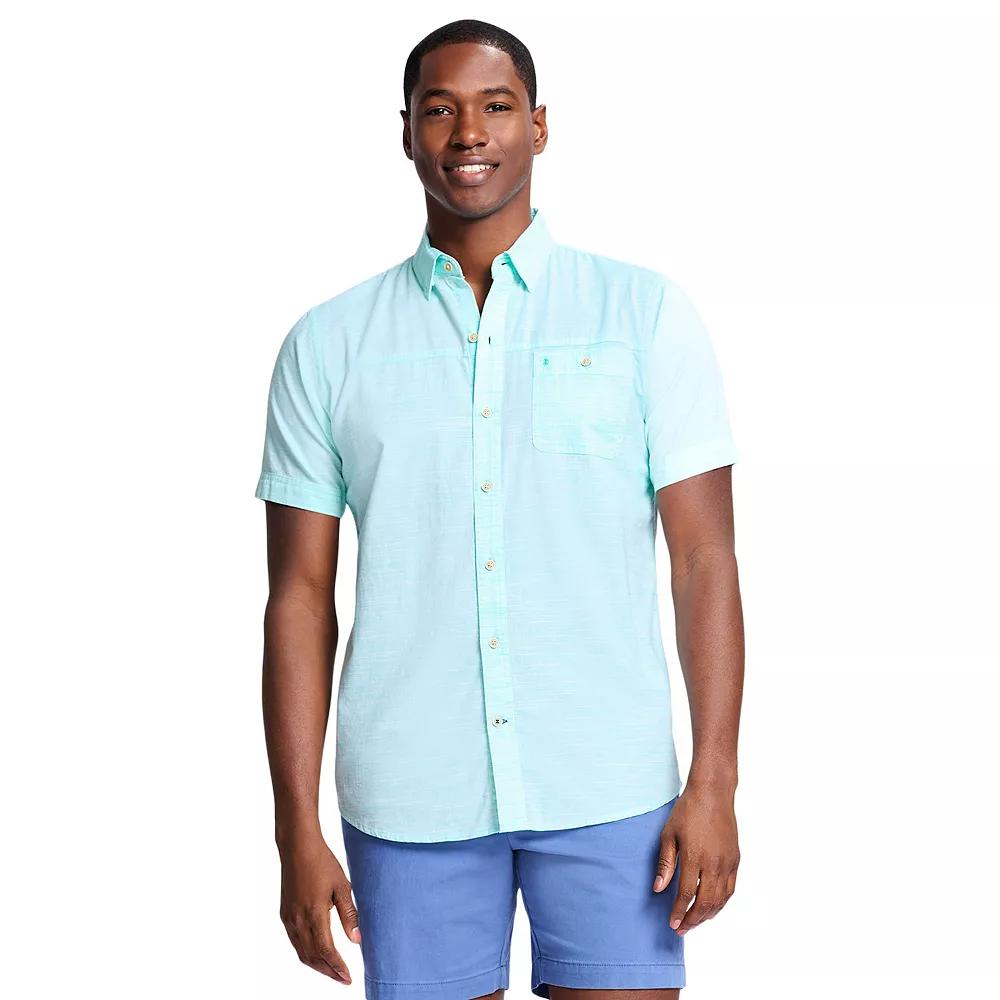 Men's IZOD Saltwater Dockside Chambray Short Sleeve Button-Down Shirt, Size: Small, Cockatoo Product Image