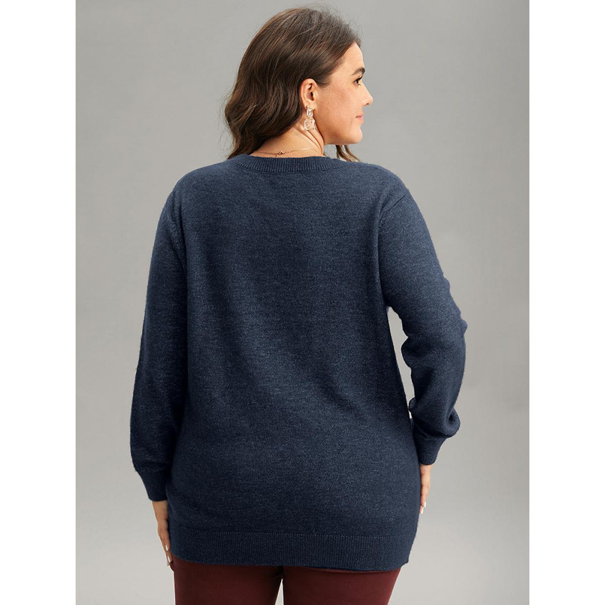Plus Size Anti-Pilling Sequin Snowflake Round Neck Pullover Indigo Women Casual Loose Long Sleeve Round Neck Festival-Christmas Pullovers BloomChic 30/6X Product Image
