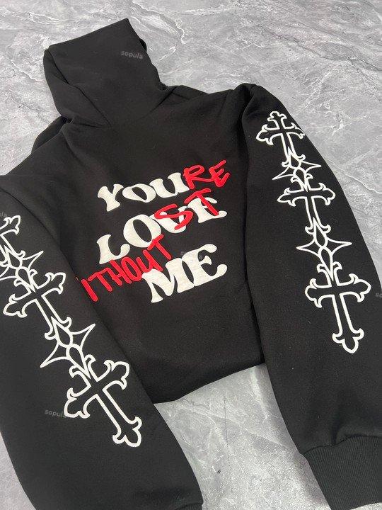 Your Lost Without Me Puff Print Graphic Zip-Up Hoodie Product Image