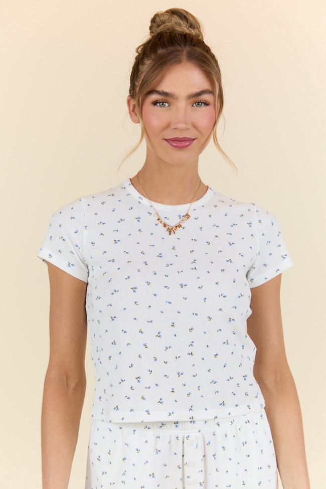 What A Dream Blue Ditsy Floral Short Sleeve Pajama Top DOORBUSTER Product Image