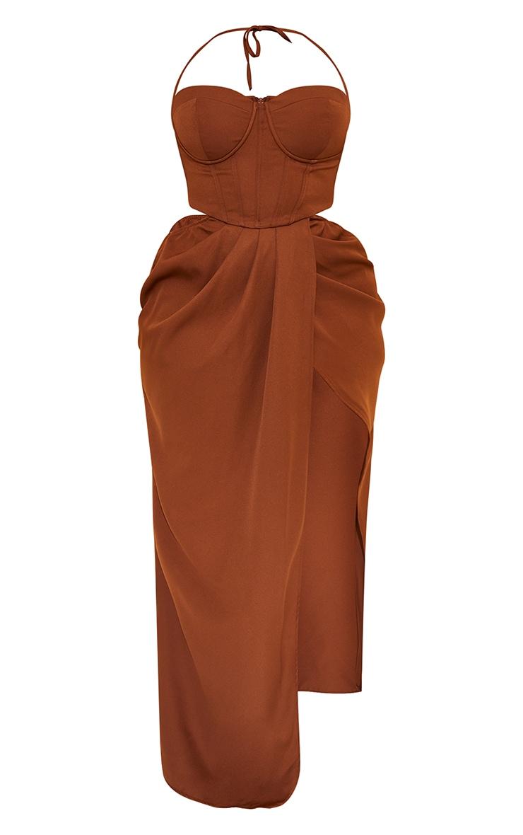 Plus Chocolate Corset Ruched Maxi Dress Product Image