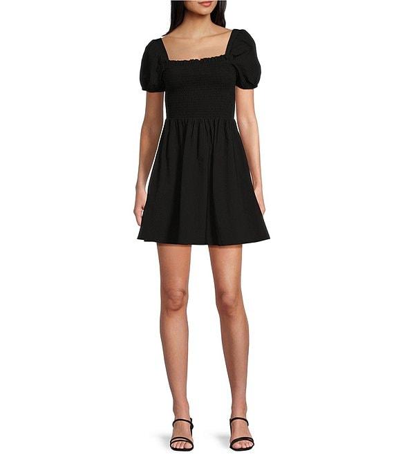 Copper Key Textured Puff Sleeve Smocked Dress Product Image