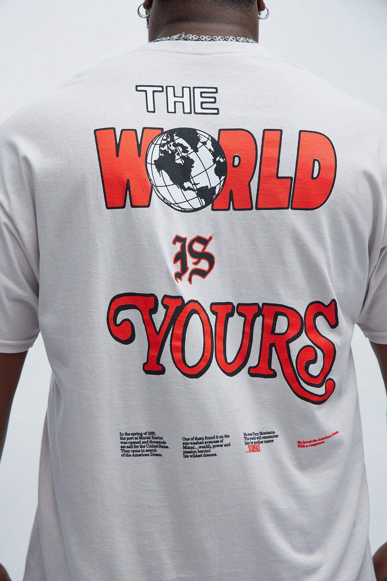 Scarface The World Is Yours Poster Short Sleeve Tee - Grey Product Image