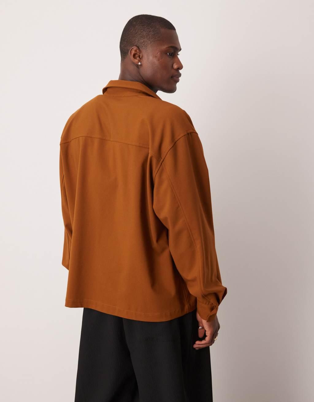 ASOS DESIGN oversized boxy shirt in brown Product Image