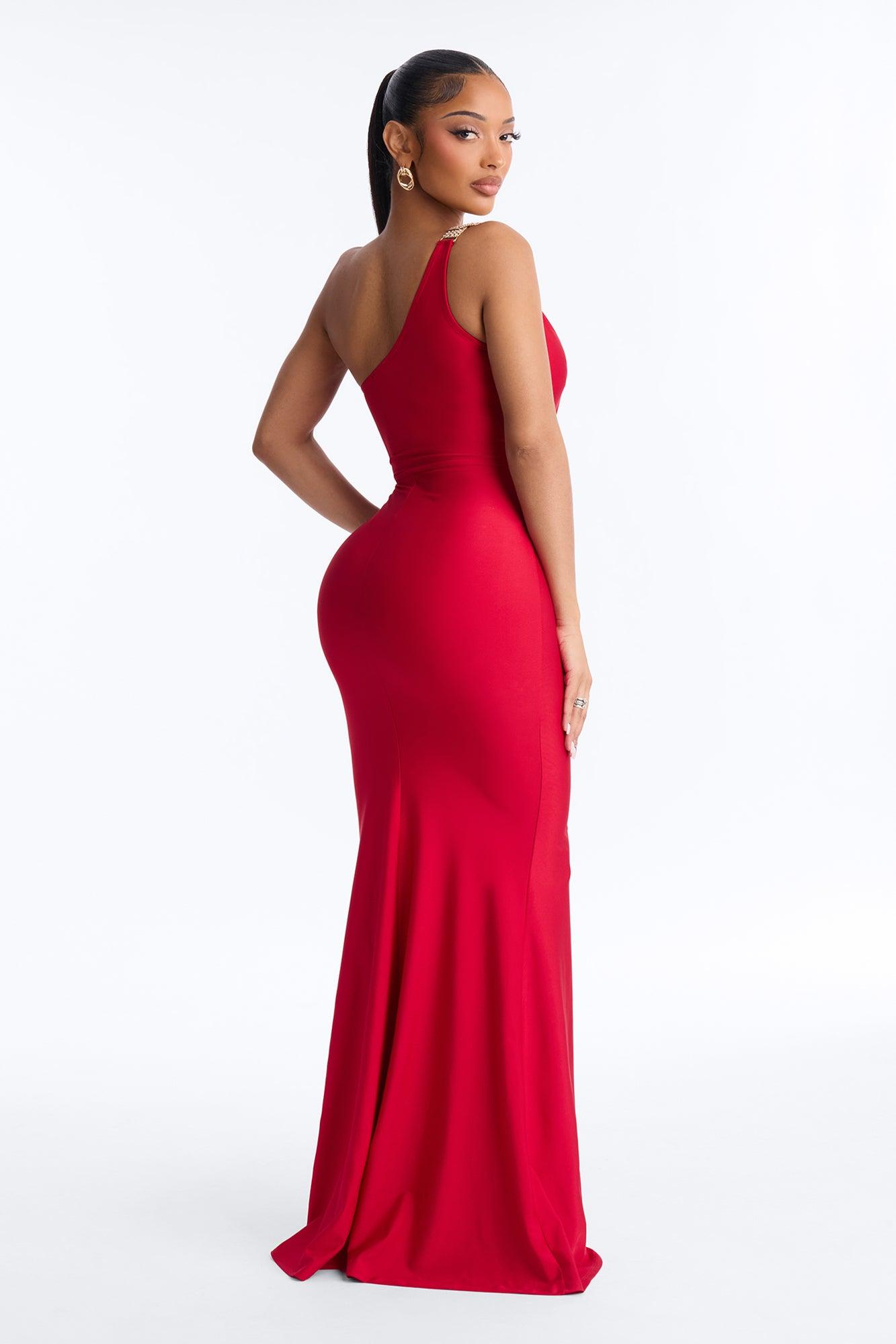 Alexis One Shoulder Gown - Red Female Product Image