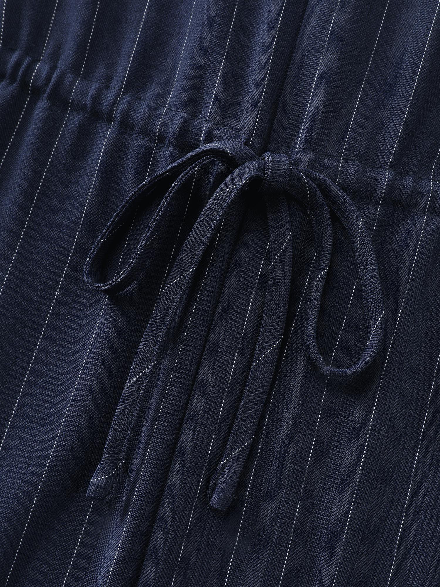 Striped Waist-Tie Button-Down Blouse Female Product Image