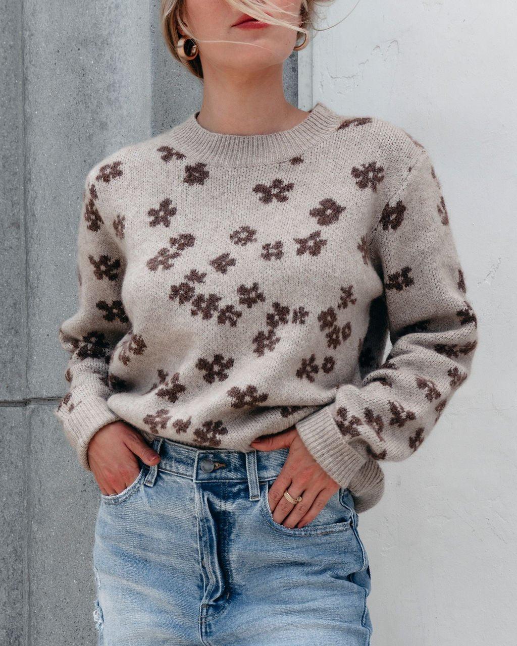 Chunky Daisy Print Sweater - Mocha Product Image