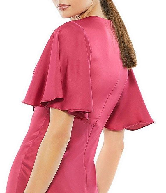 Mac Duggal Flounce Sleeve V-Neck Satin A-Line Trumpet Gown Product Image