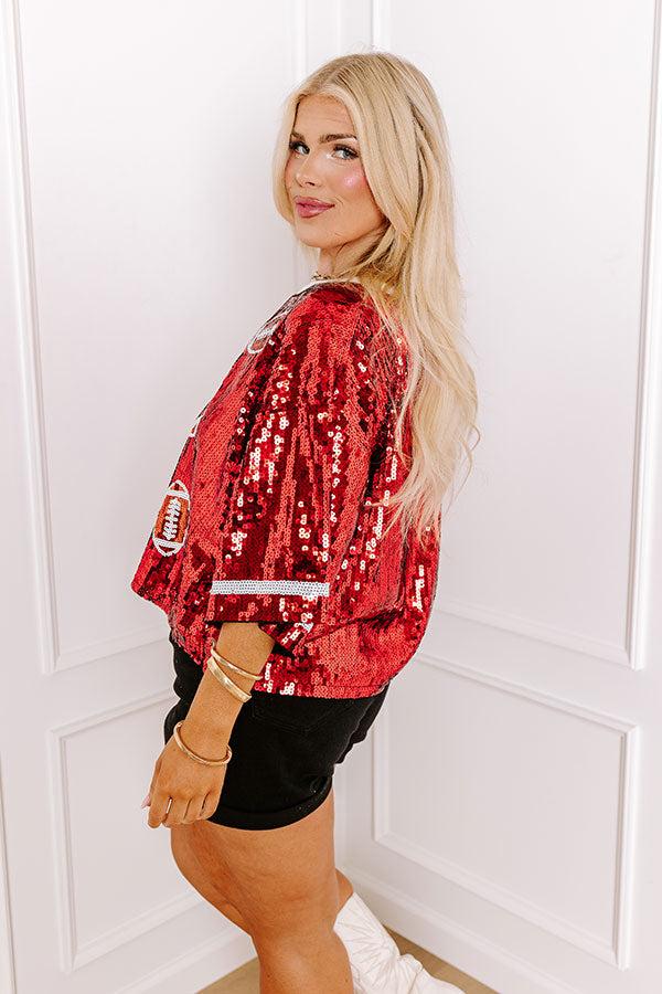 Kickoff Season Sequin Top in Red Curves Product Image