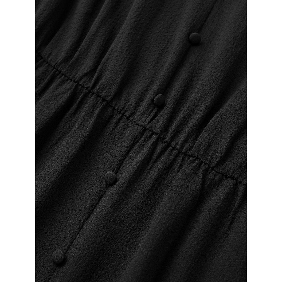 Plus Size Hollow Out Lantern Sleeve Flutter Layered Hem Dress Black Women At the Office Non V-neck Long Sleeve Curvy Midi Dress BloomChic 10/M Product Image