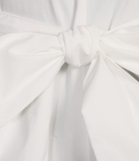 ELAN Woven Stand Collar Neck Cap Sleeve Belted Ruffle A-Line Midi Dress Product Image