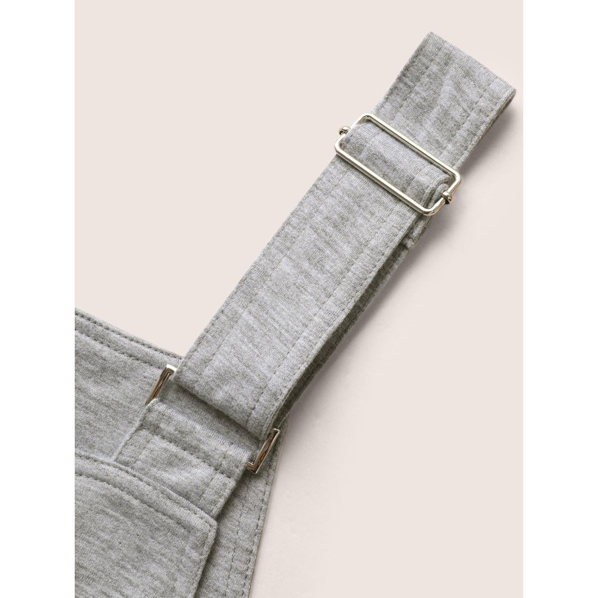 Plus Size Silver Solid Heather Patched Pocket Wide Leg Jumpsuit Women Casual Sleeveless Square Neck Everyday Loose Jumpsuits BloomChic 12/L Product Image