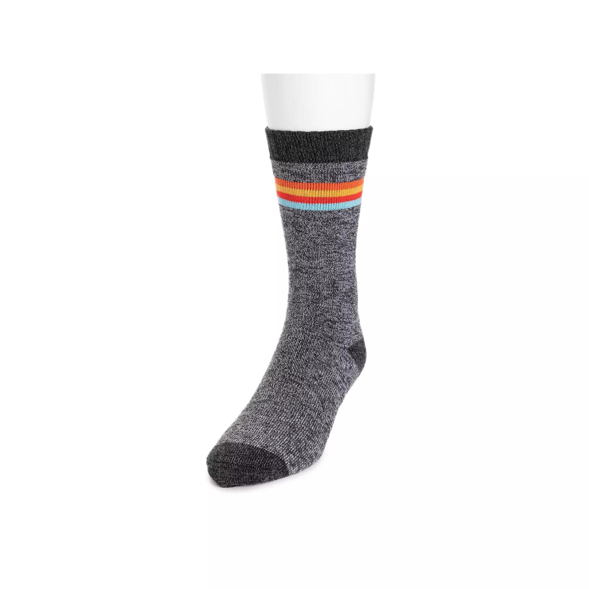 Men's MUK LUKS Stripe Top Crew Socks, Blackk Stripe Product Image