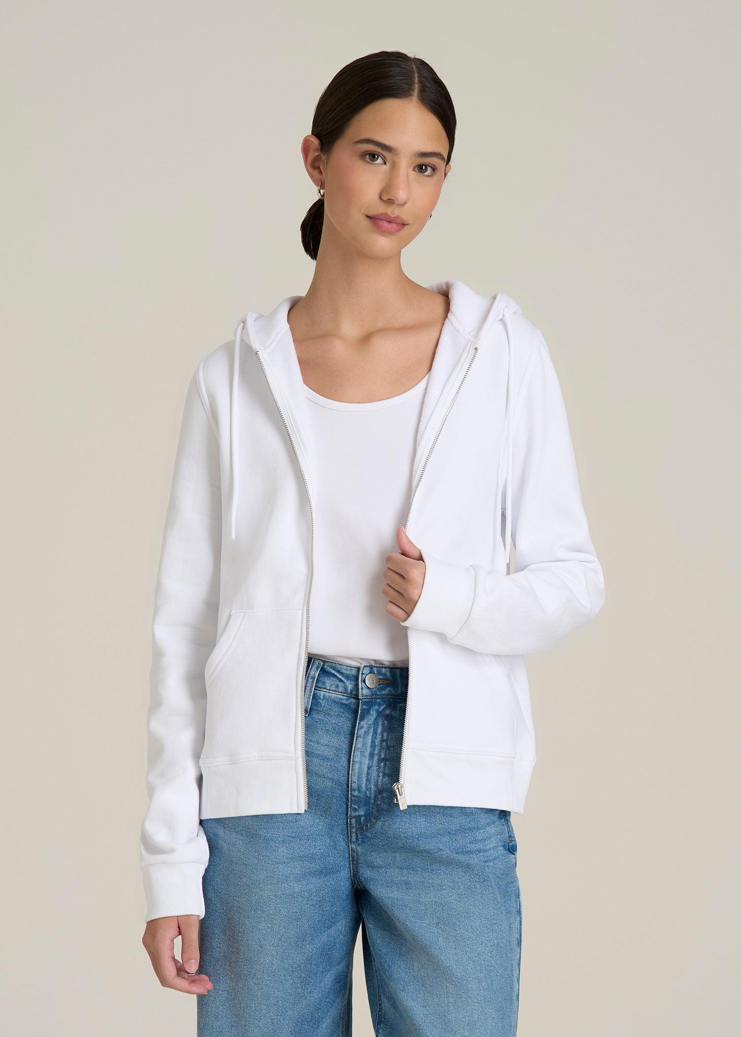 Wearever Fleece Full-Zip Hoodie for Tall Women in Optic White Female Product Image