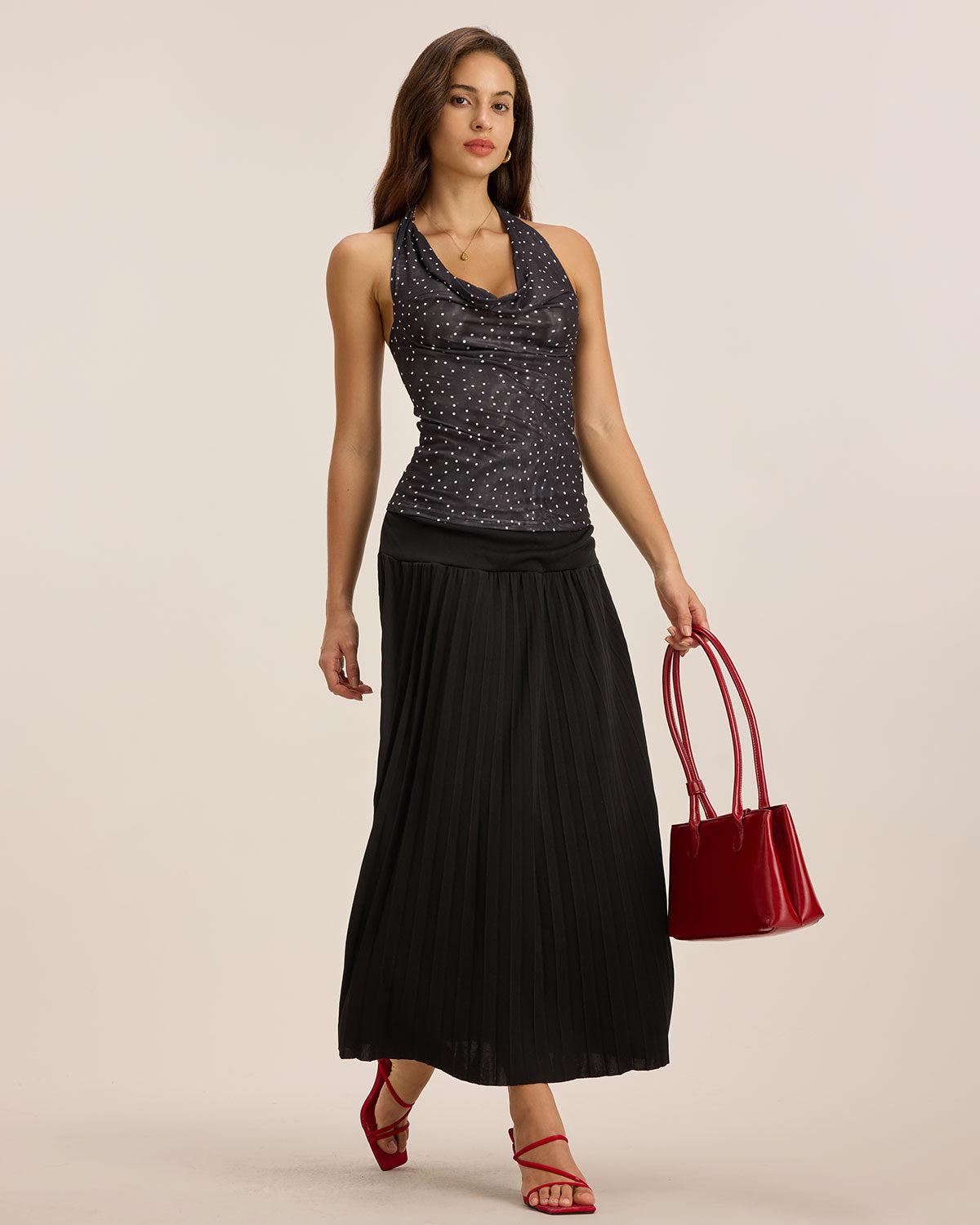 Black Polka Dot Chiffon Halter Top Product Image