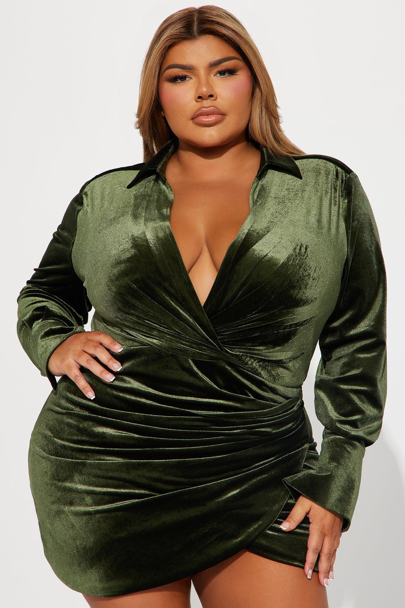 Aria Velvet Mini Shirt Dress - Hunter Product Image