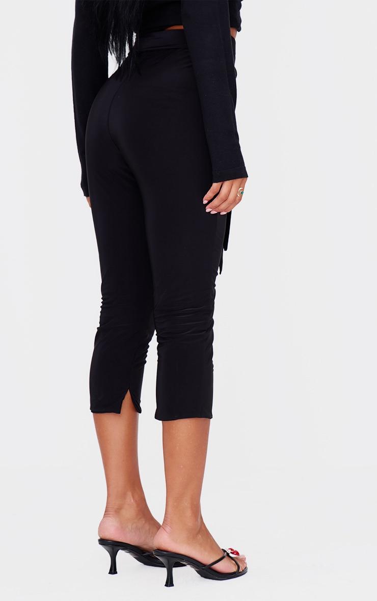 Black Double Layer Wrap Waist Capri Leggings Product Image