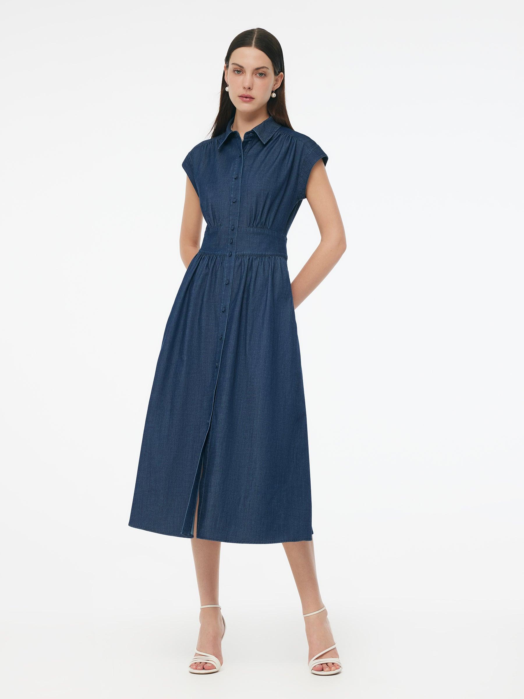 Denim Stretch Women Maxi Shirt Dress Product Image
