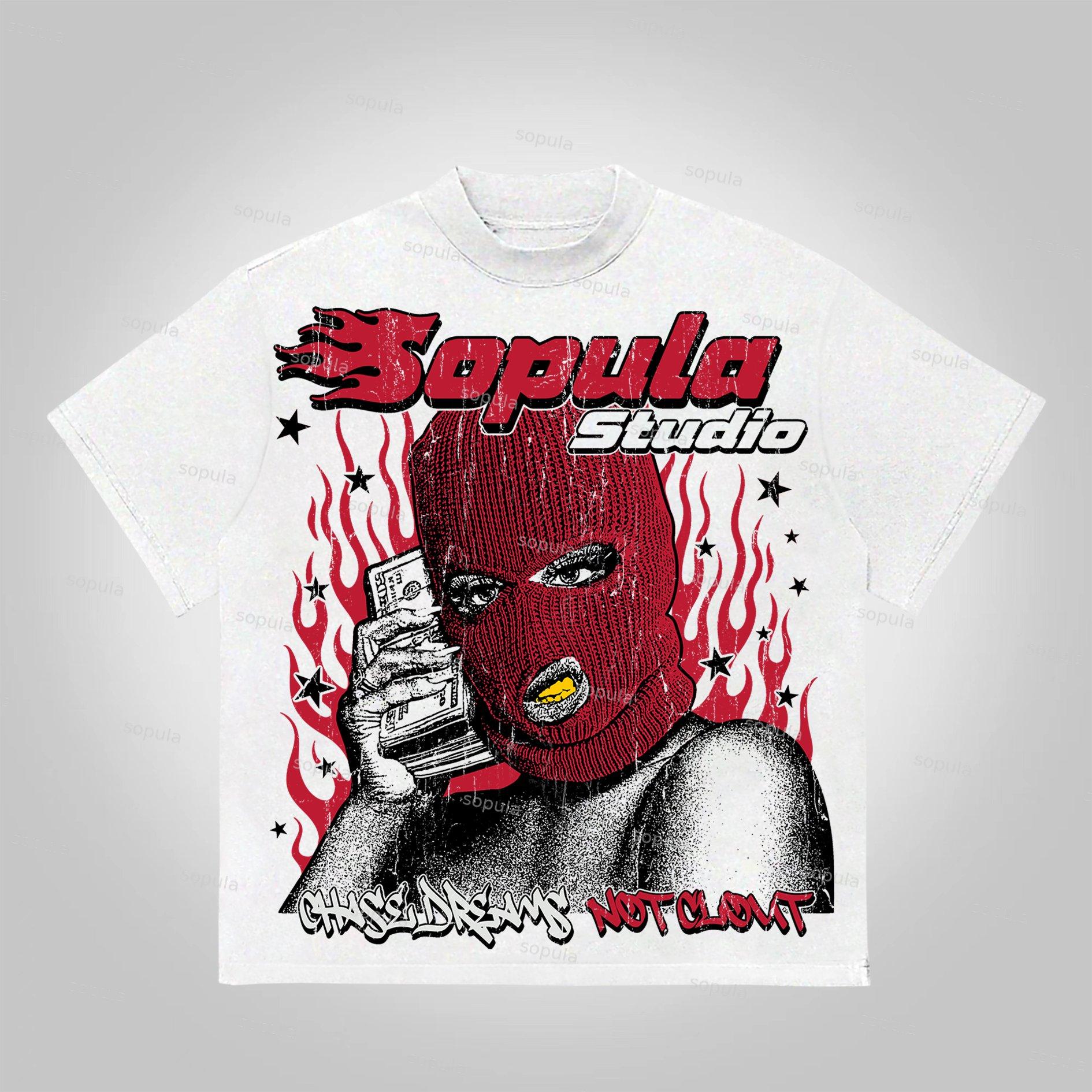 Sopula Bandit Flame Character Portrait Vintage Graphics Cotton T-Shirt Product Image