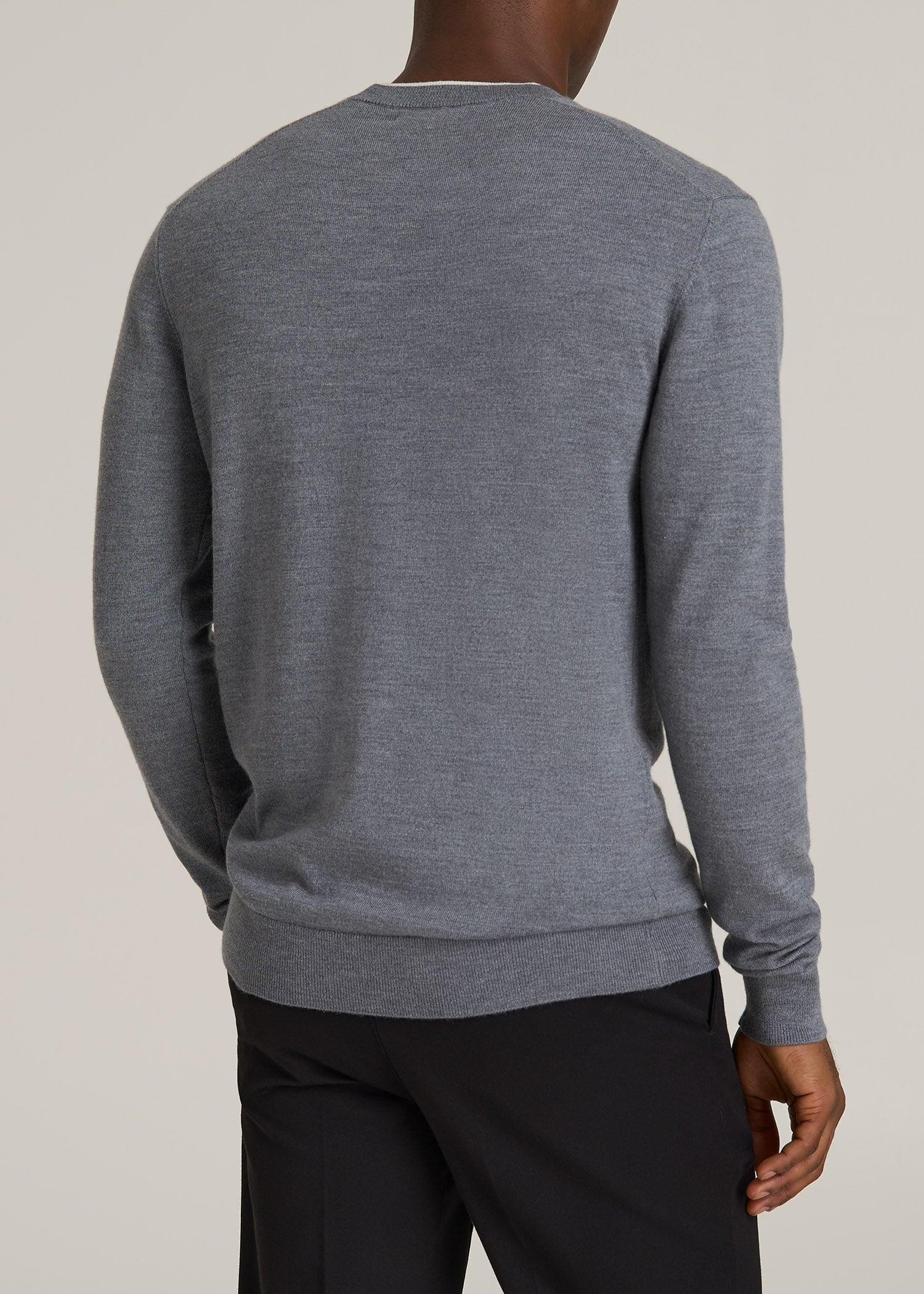 Merino Wool Crewneck Tip Sweater for Tall Men in Grey Mix Male Product Image