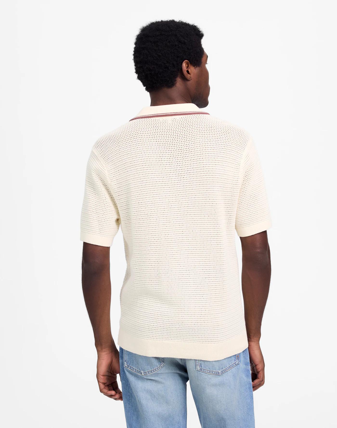 Contrast-Stitch Johnny-Collar Sweater Polo Product Image