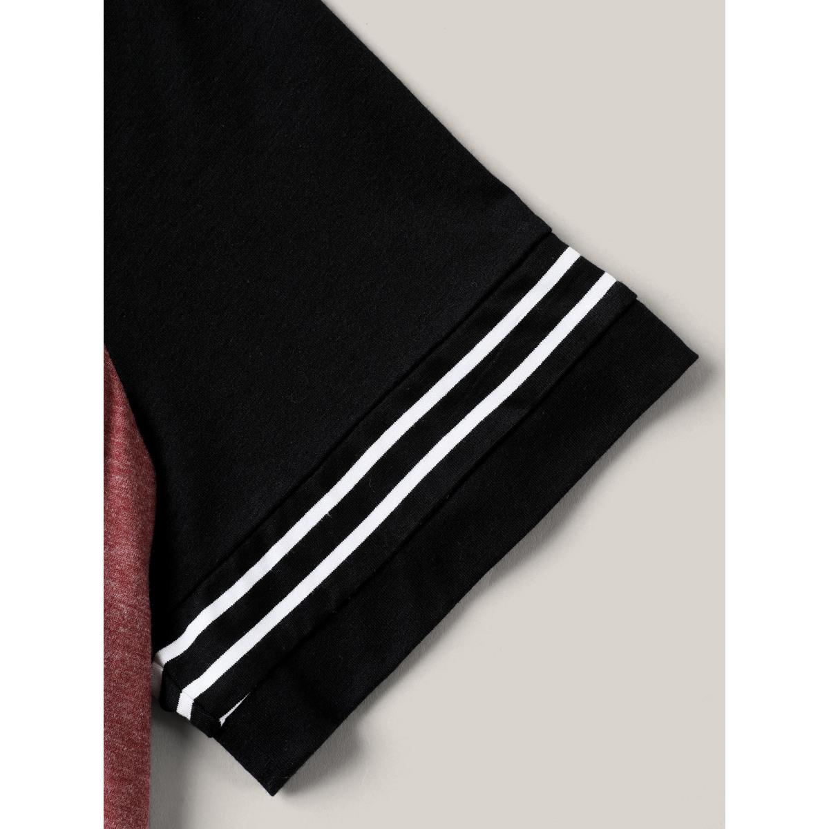 Plus Size Color Contrast Split Neck Everyday T-Shirt Scarlet Women Casual Contrast Notched collar Everyday-Casual T-shirts BloomChic 14-16/1X Product Image