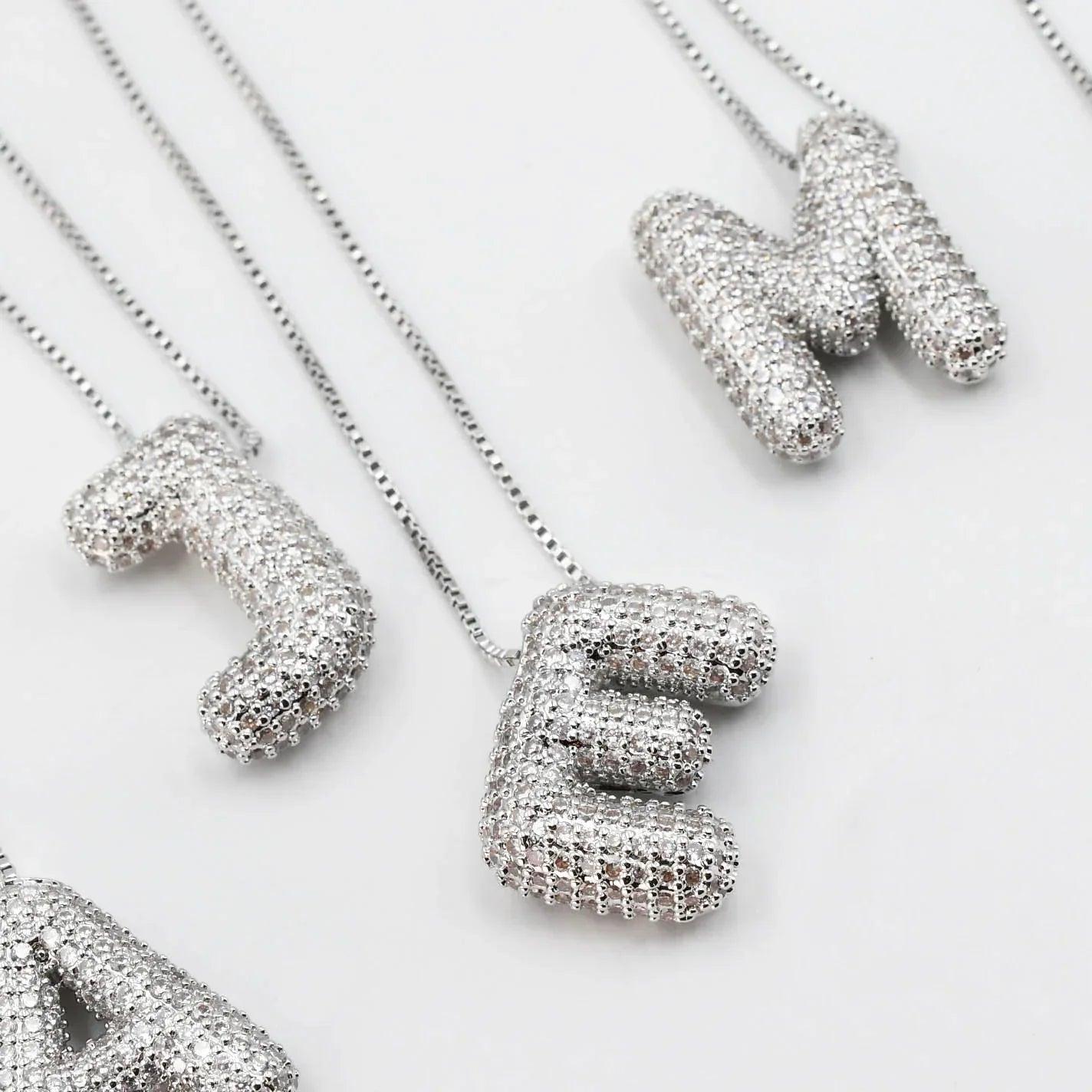 Rhinestone Bubble Initial Necklace Product Image