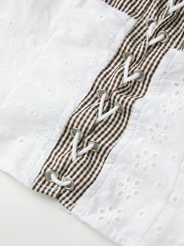 Vintage Plaid Splice Lace Up Tank Top Product Image