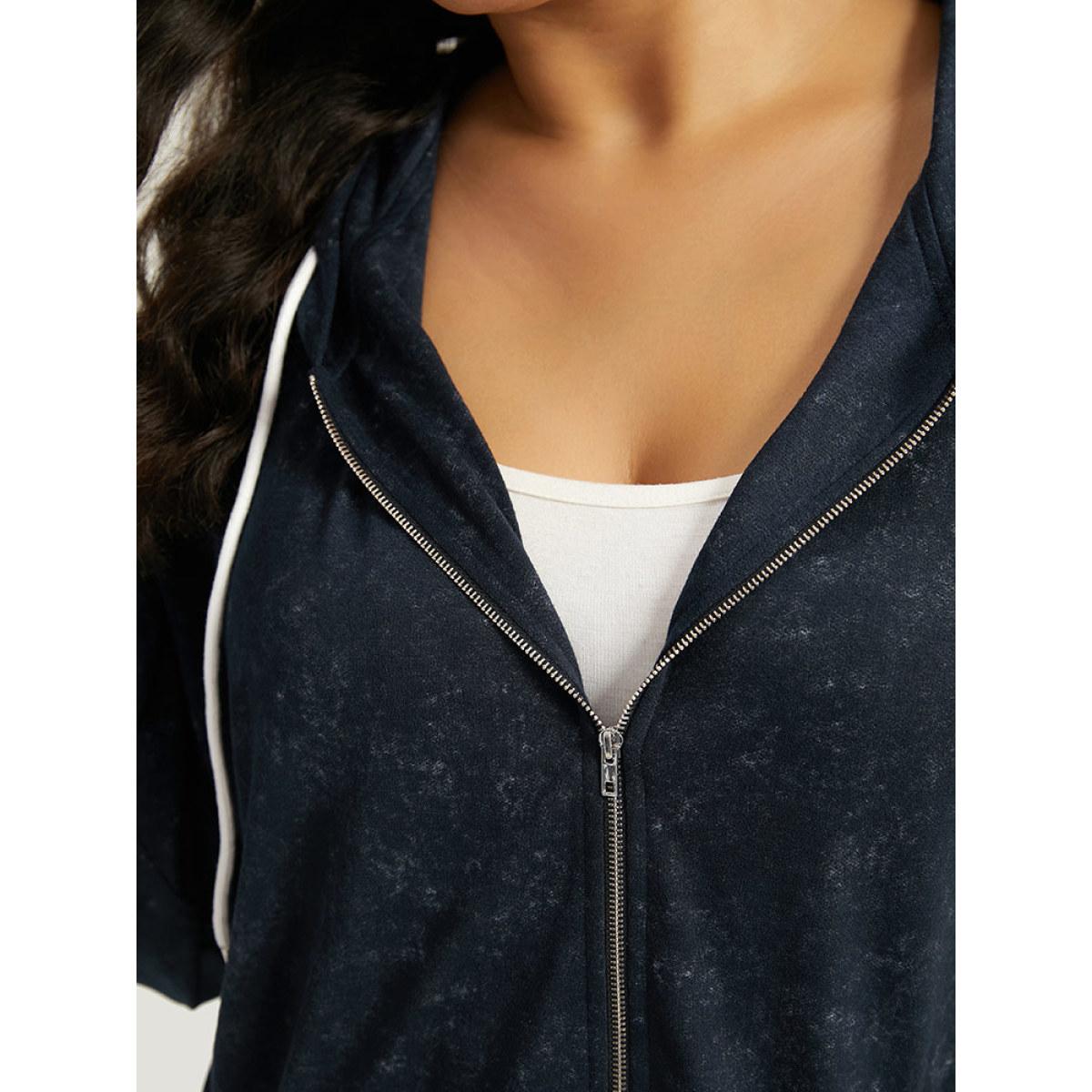 Plus Size Heather Hooded Drawstring Pocket Zipper Fly Sweatshirt Women Midnight Casual Elastic cuffs Hooded Everyday Sweatshirts BloomChic 28/5X Product Image