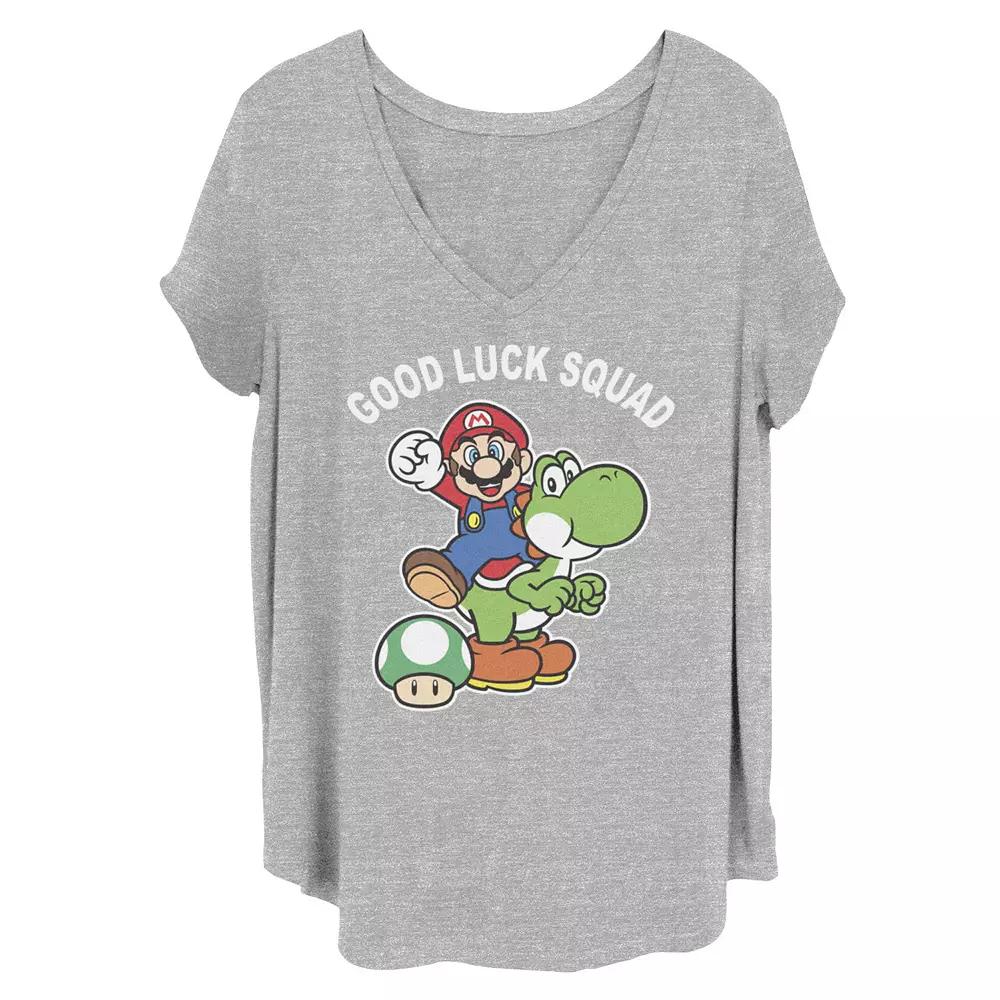 Juniors' Plus Size Nintendo Mario And Yoshi "Good Luck Squad" Tee, Girl's, Size: 2XL, Grey Gray Product Image