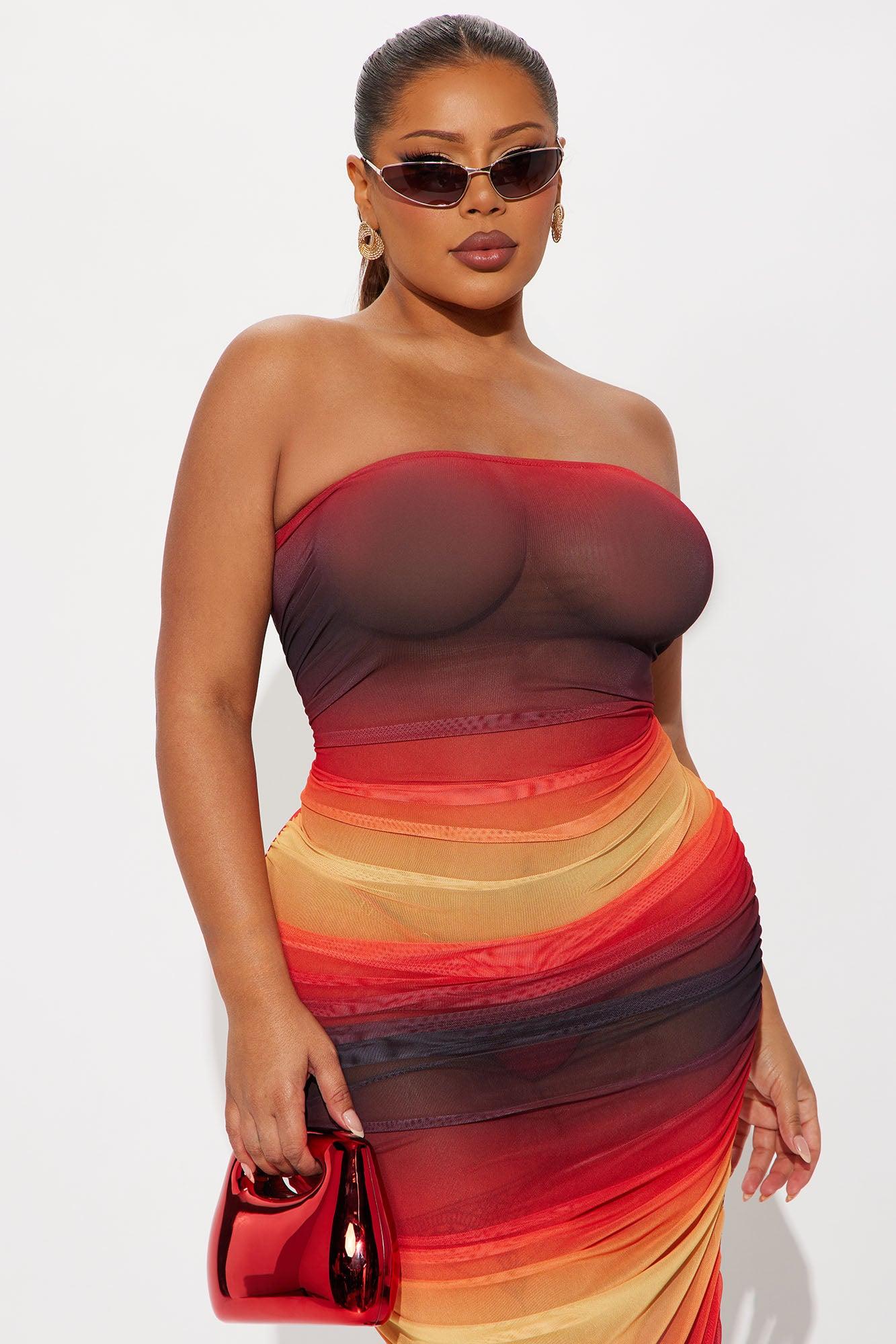 Sunset View Mesh Ruched Maxi Dress - Red/combo Female Product Image