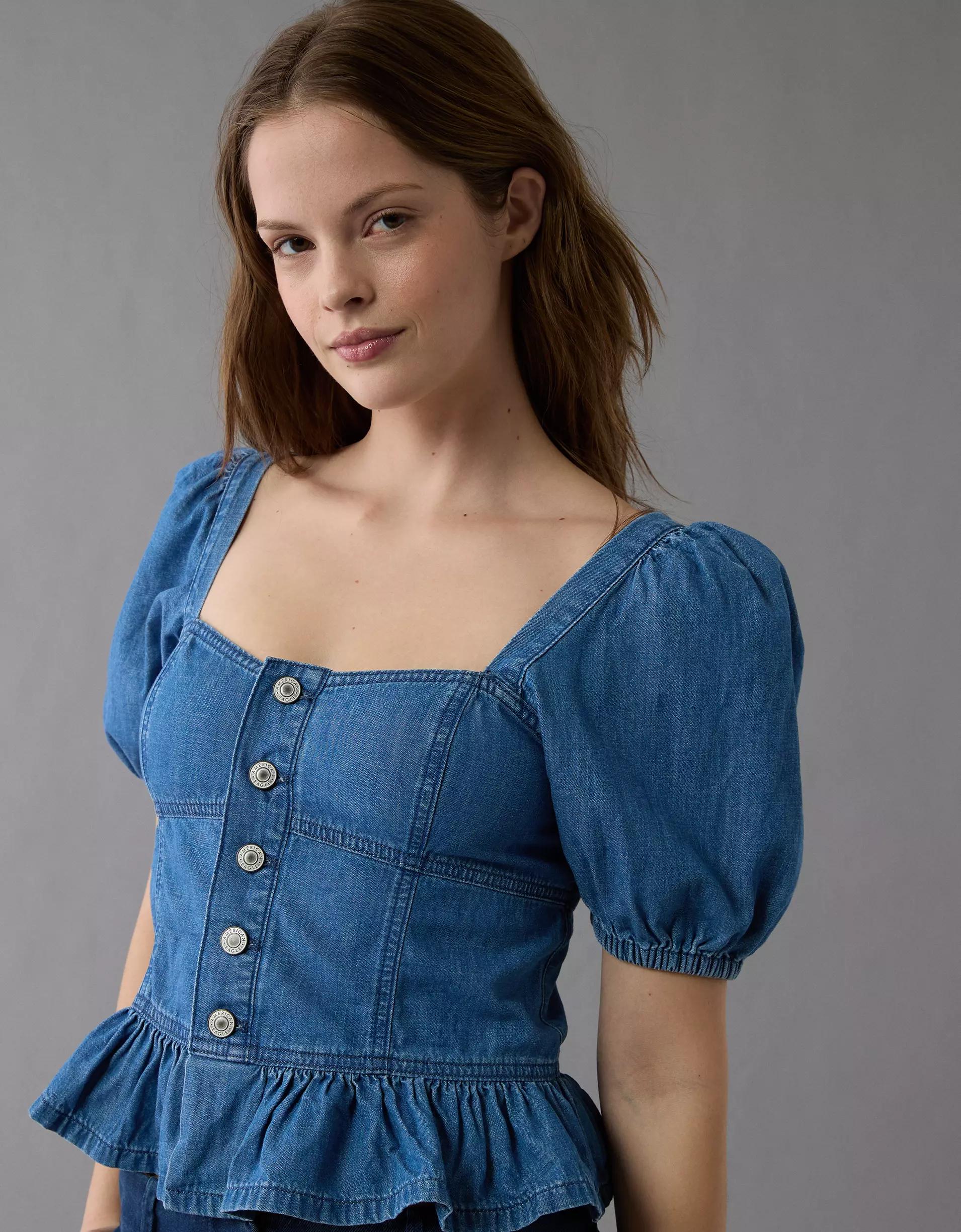 AE Denim Puff Sleeve Shirt Product Image