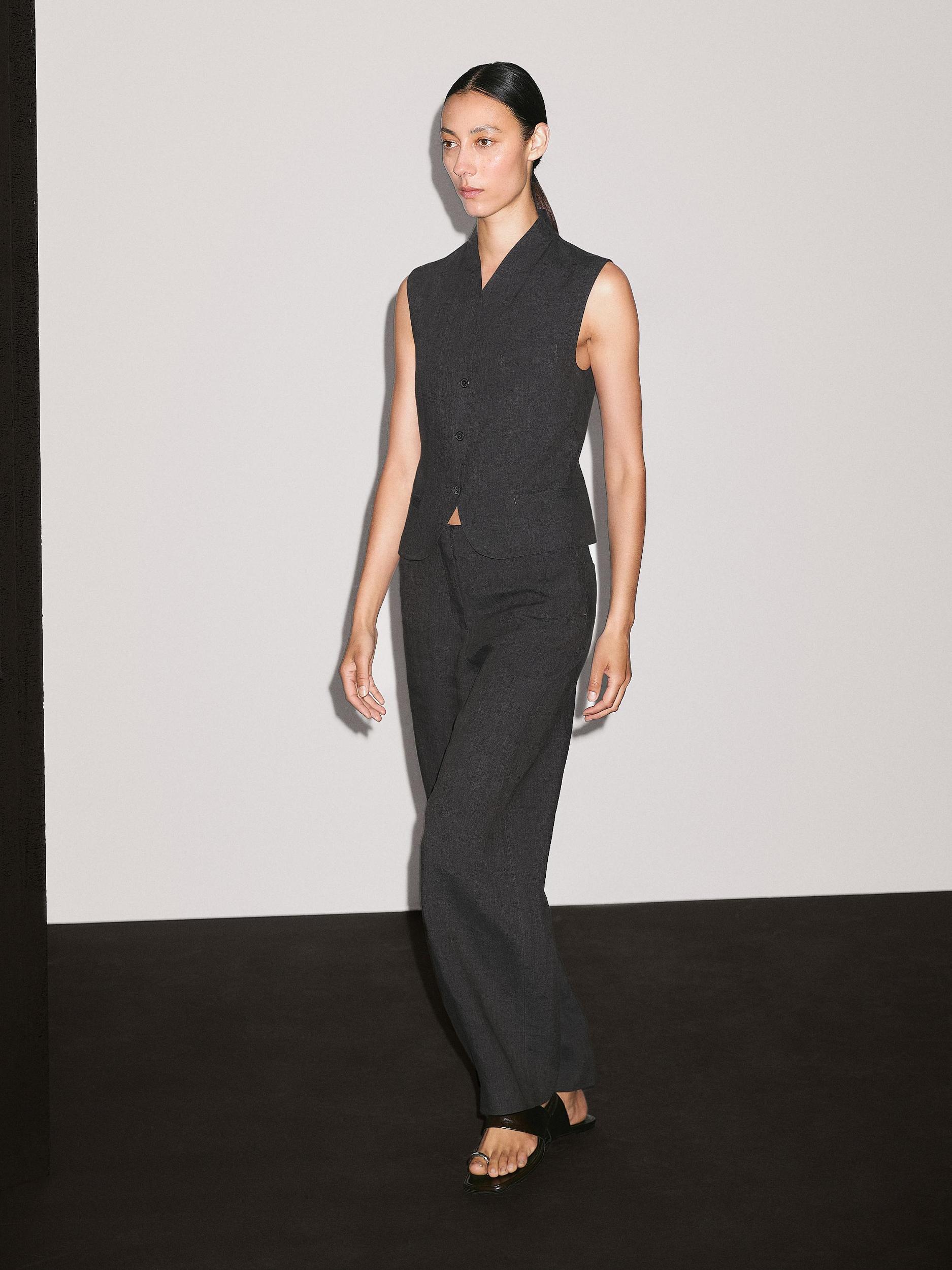 Lightweight straight fit 100% linen trousers Product Image