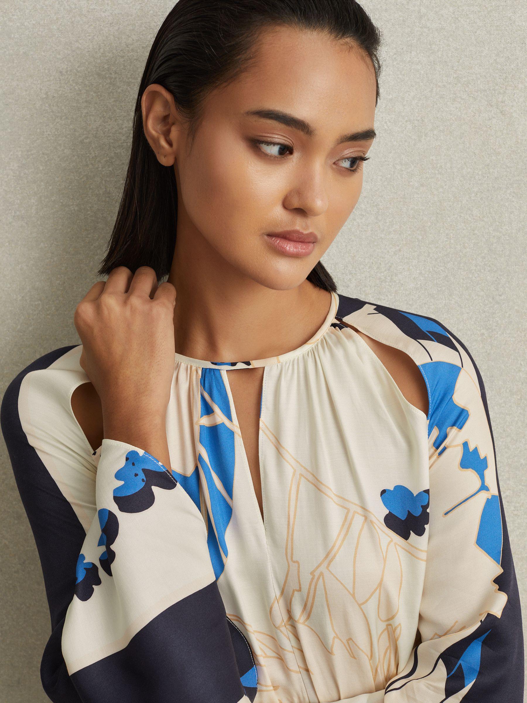 Printed Side Tie Mini Dress in Navy/Blue Product Image