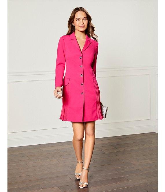 DKNY by Donna Karan Notch Collar Long Sleeve Pleated Button Front Blazer Dress Product Image