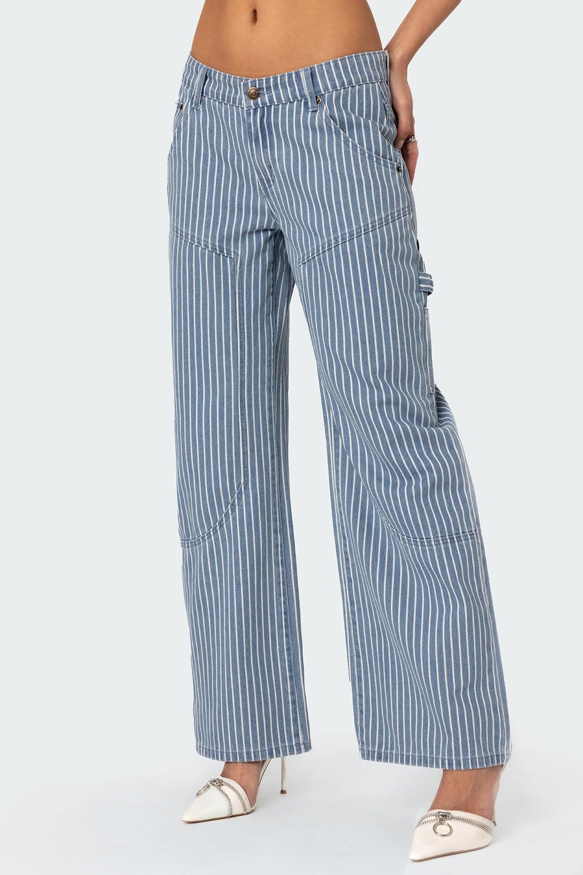 Striped Low Rise Baggy Carpenter Jeans Product Image