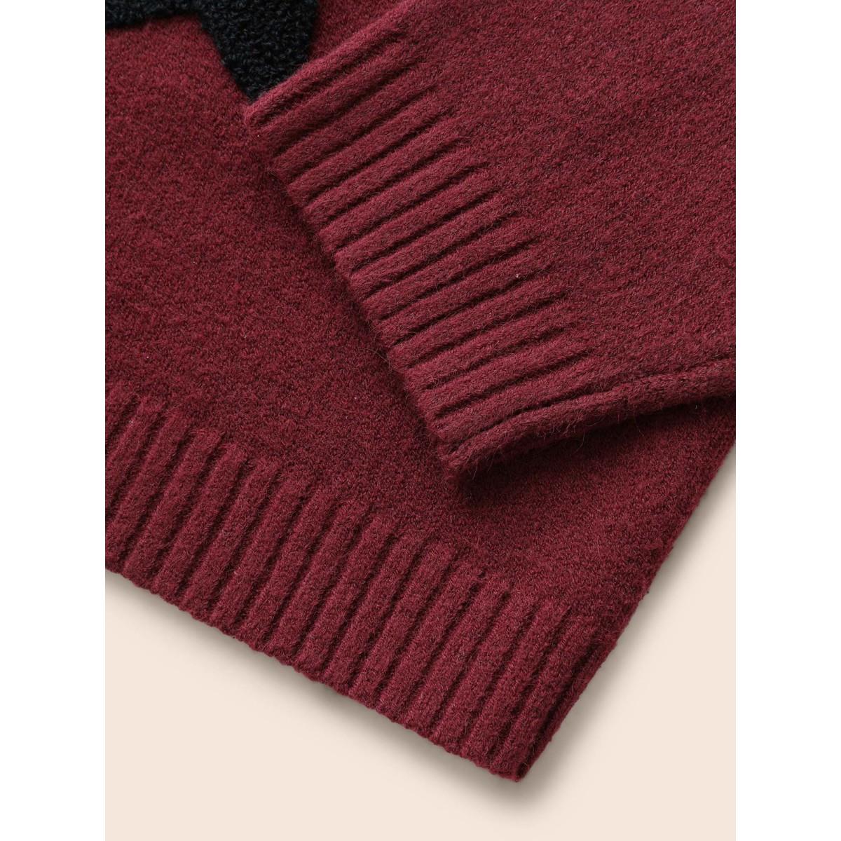 Plus Size Clown Pumpkin 3D Pompom Nose Pullover Burgundy Women Casual Loose Long Sleeve Round Neck Everyday Pullovers BloomChic 30/6X Product Image