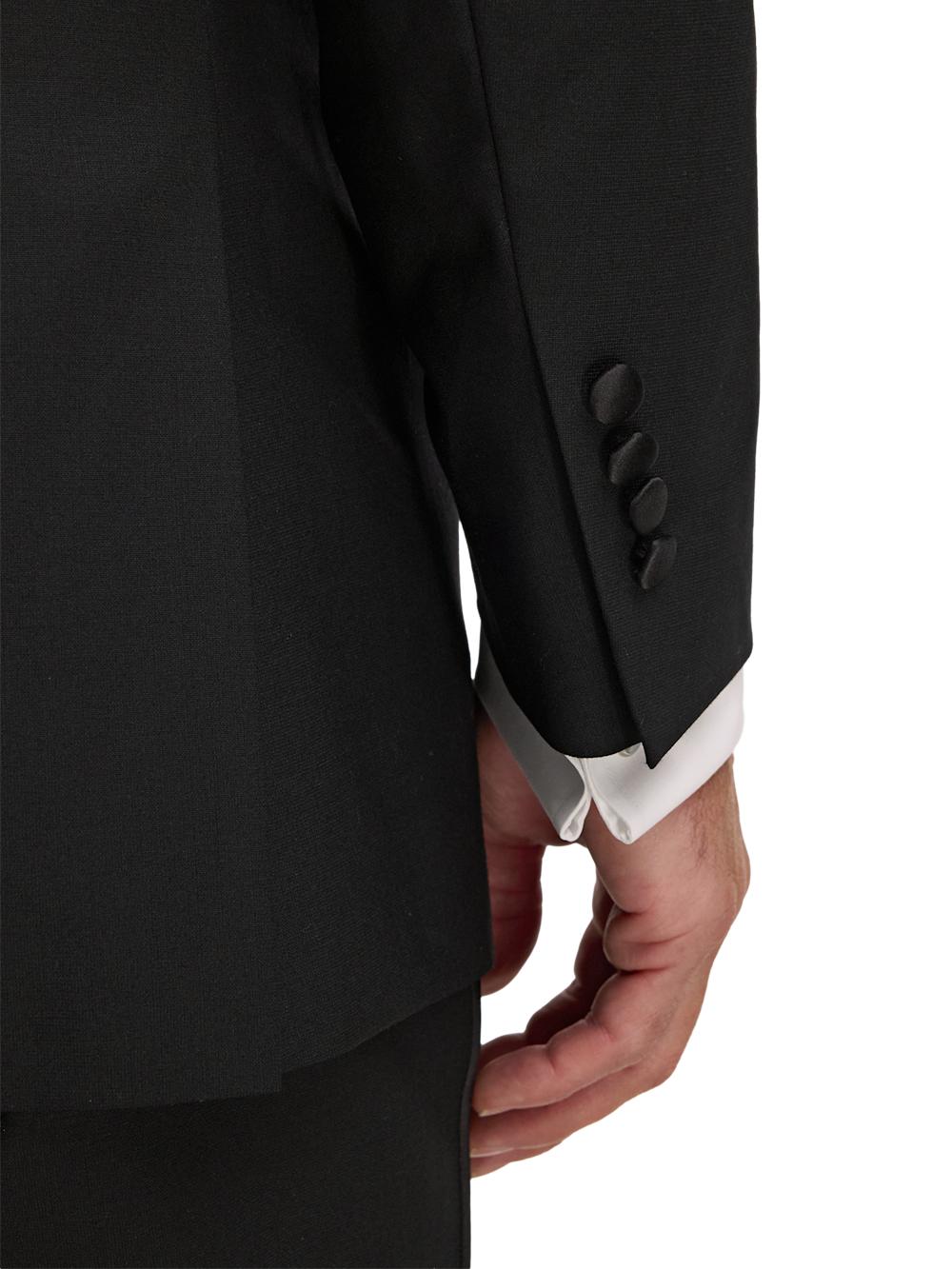 Wool Stretch Single Breasted Peak Lapel Tuxedo Jacket - Black Product Image