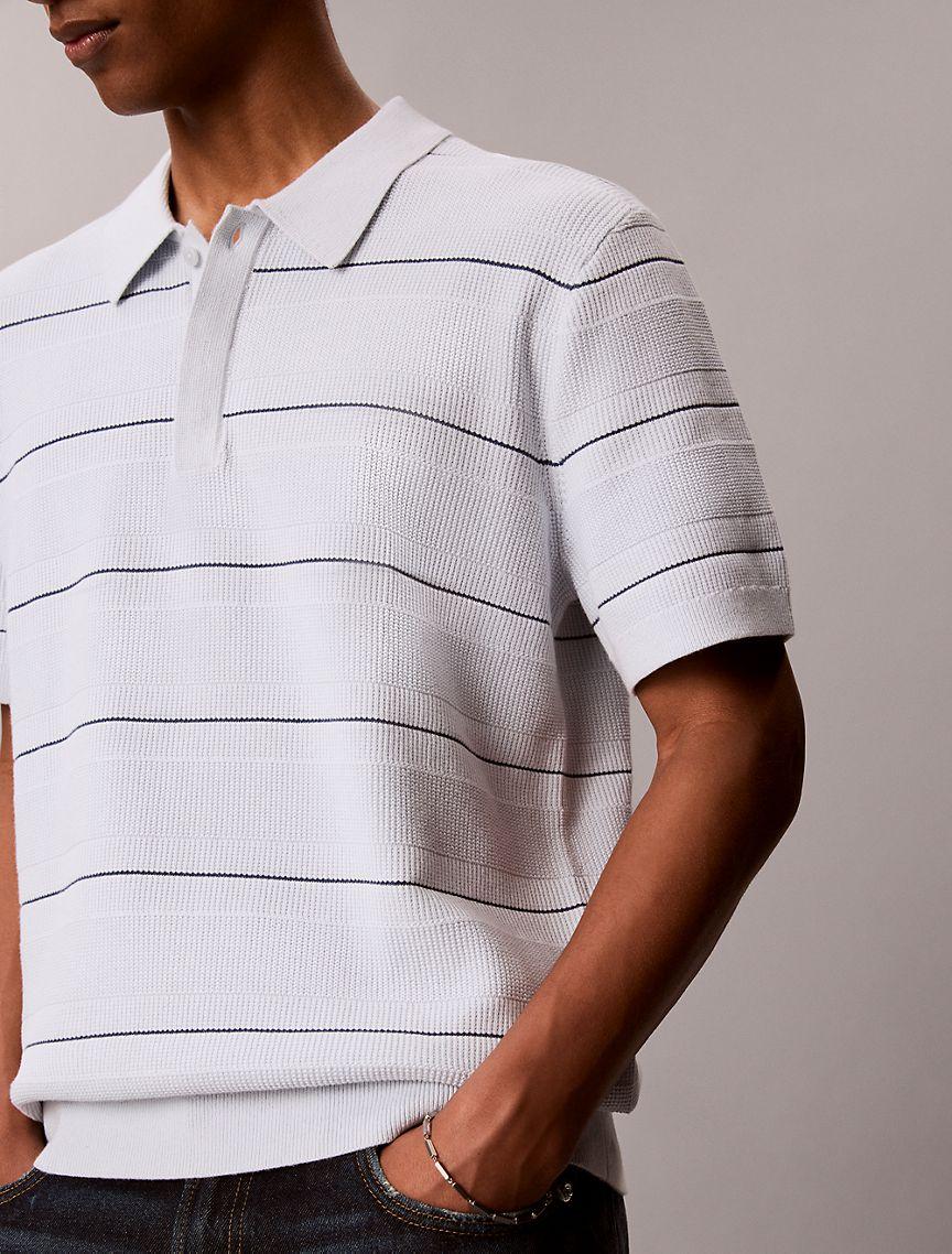 Cotton Stripe Sweater Polo Shirt Product Image