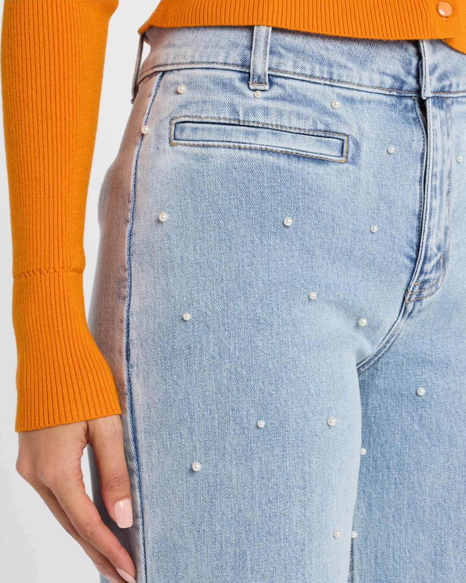 Raquel Pearl-Embellished Cuffed Jeans Product Image