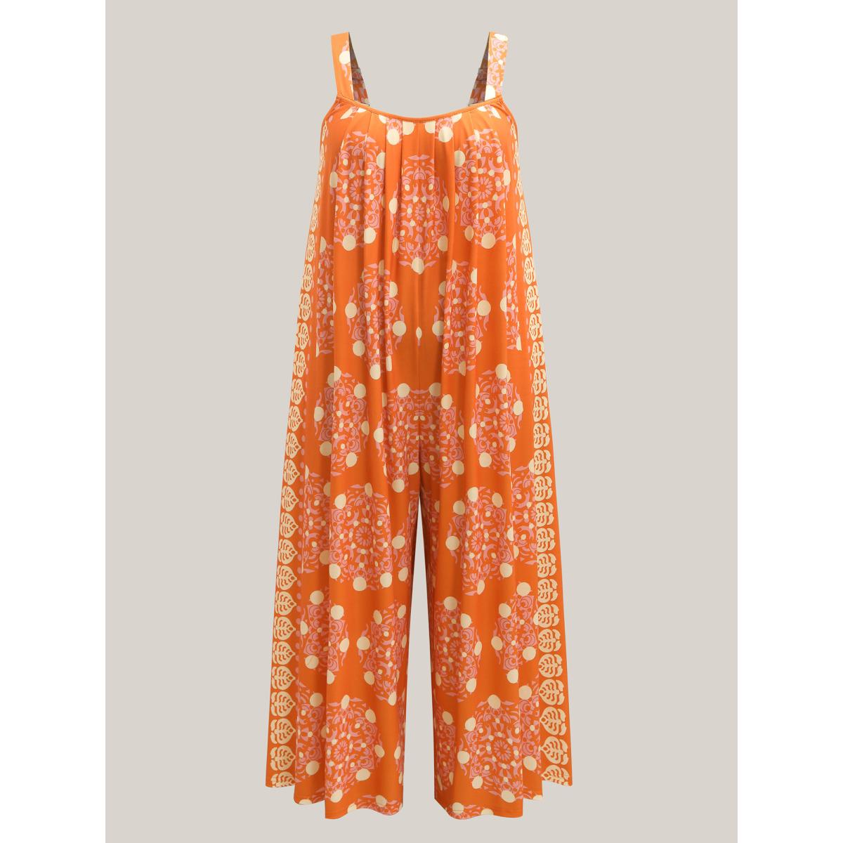 Plus Size OrangeRed Sunkissed Stretchy Adjustable Strap Jumpsuit Women Boho Sleeveless Non Vacation Loose Jumpsuits BloomChic 26/4X Product Image