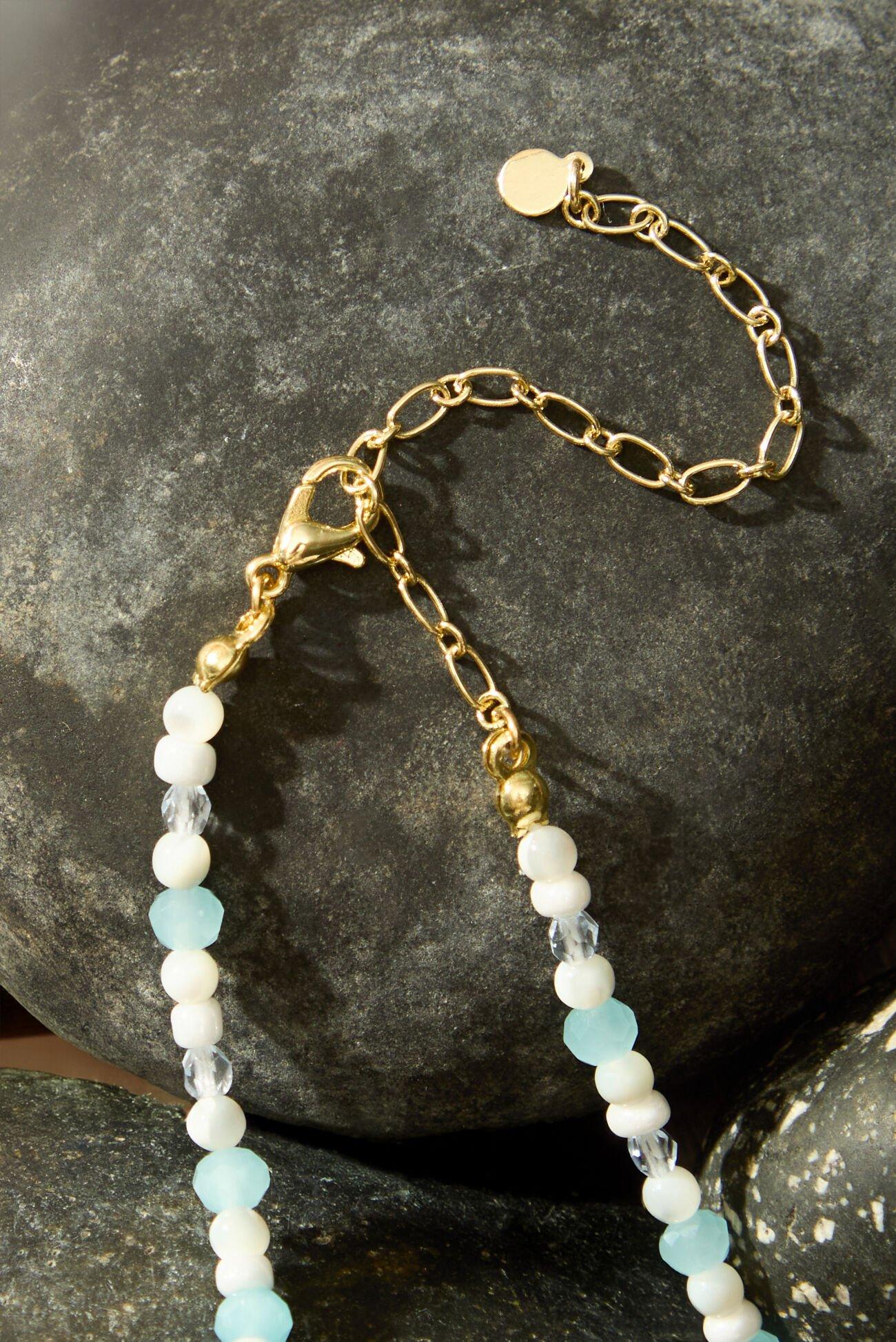 Blue Glass Bead Cross Necklace Product Image