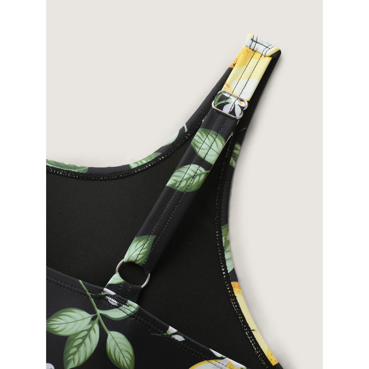 Plus Size Lemon Print Scoop Neck Swim Top Women's Swimwear Black Resort Printed High stretch Skinny U-neck Curve Swim Tops BloomChic 22-24/3X Product Image