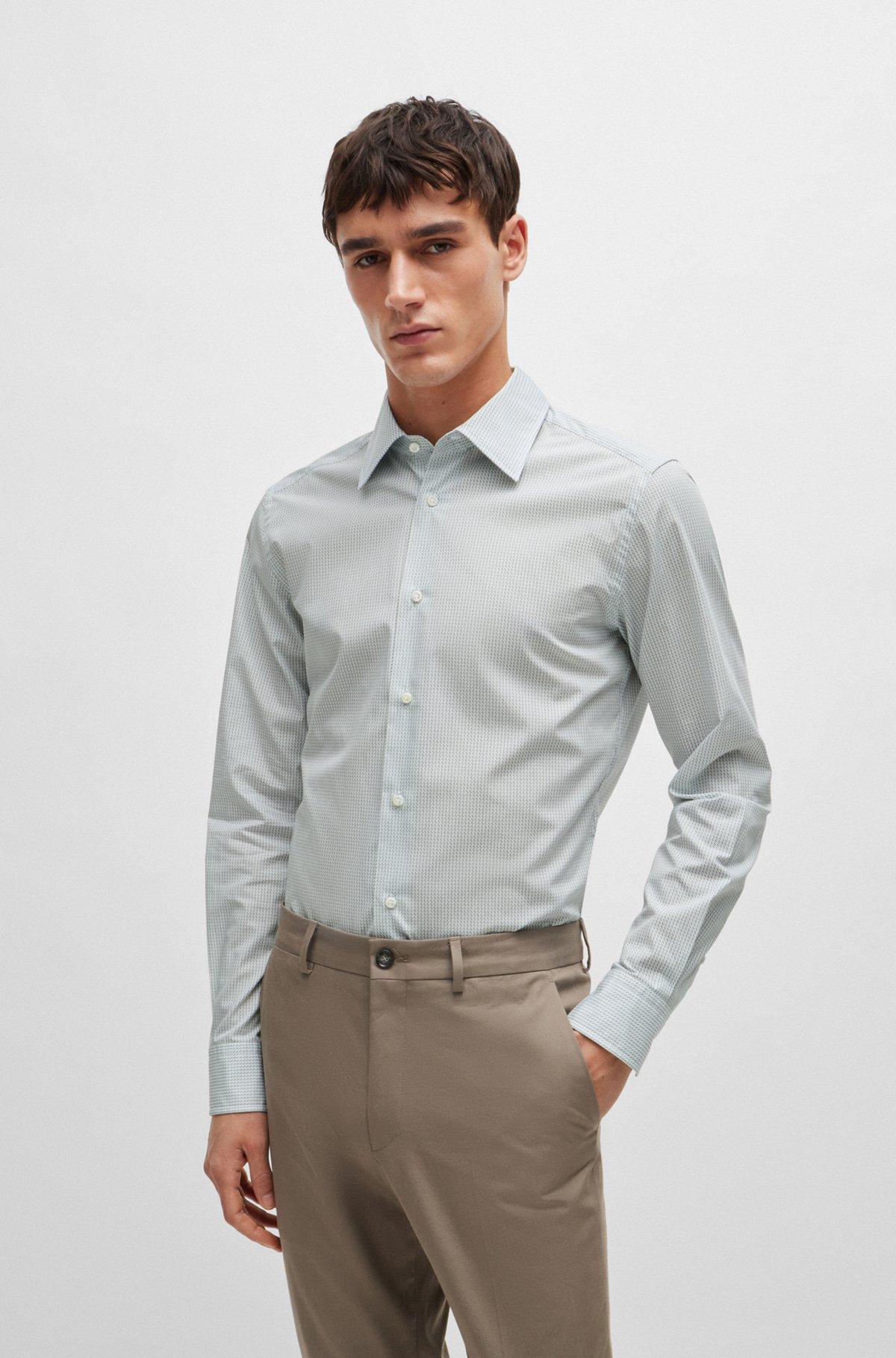 Slim-fit shirt in printed cotton with Kent collar Product Image