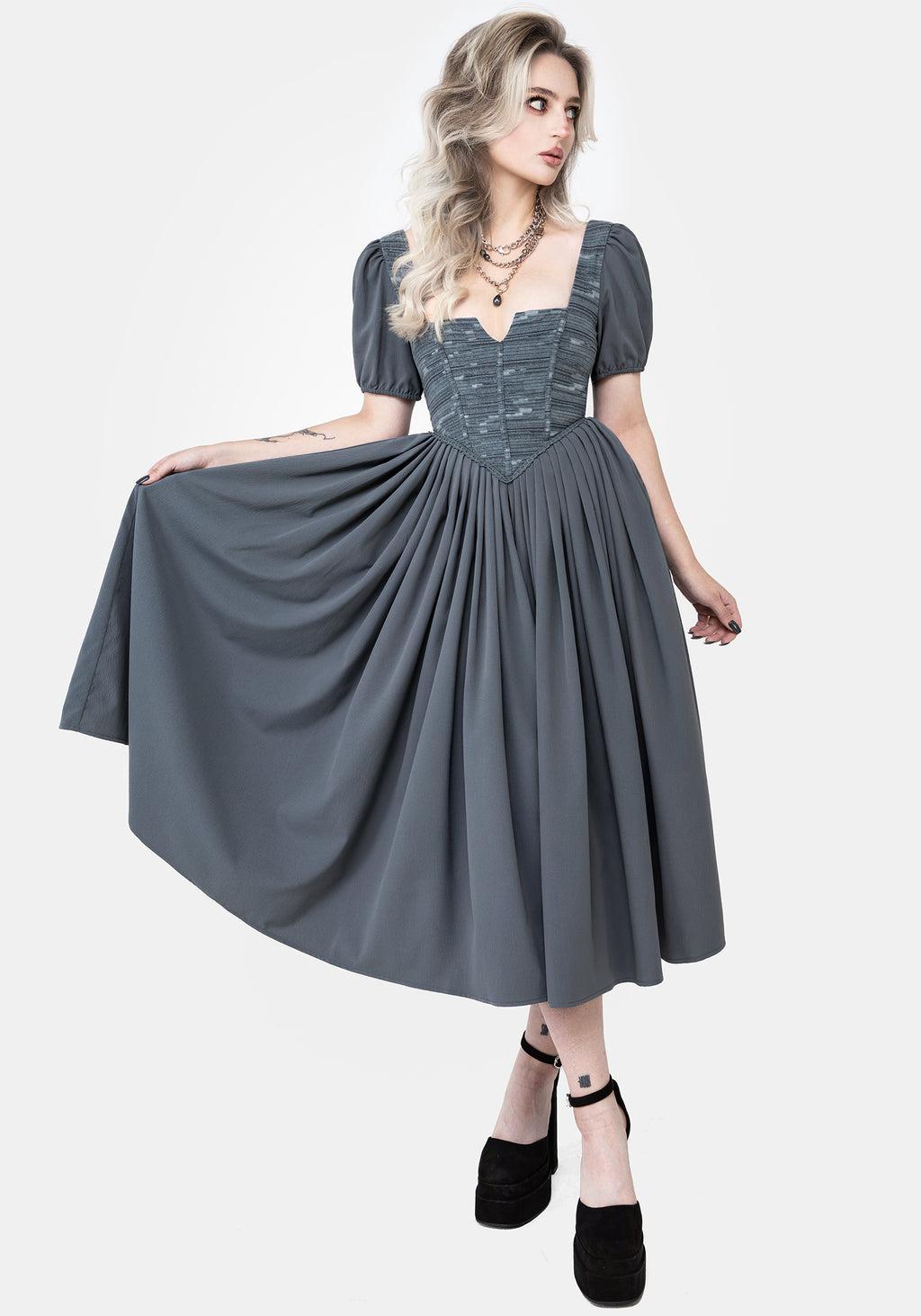 Slain Puff Sleeve Corset Midi Dress Product Image