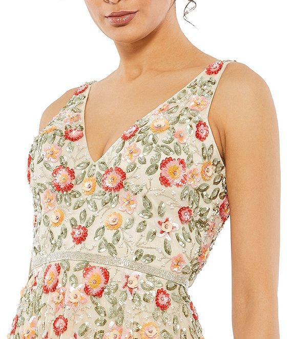 Mac Duggal Beaded V-Neck Sleeveless A-Line Midi Dress Product Image