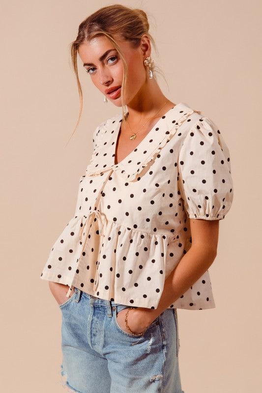 Vintage Polka Dot Bow Tie Blouse Product Image