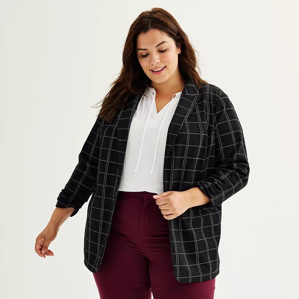 Plus Size Nine West Knit Closureless Blazer, Women's, Size: 3XL, Black Windowpane Product Image
