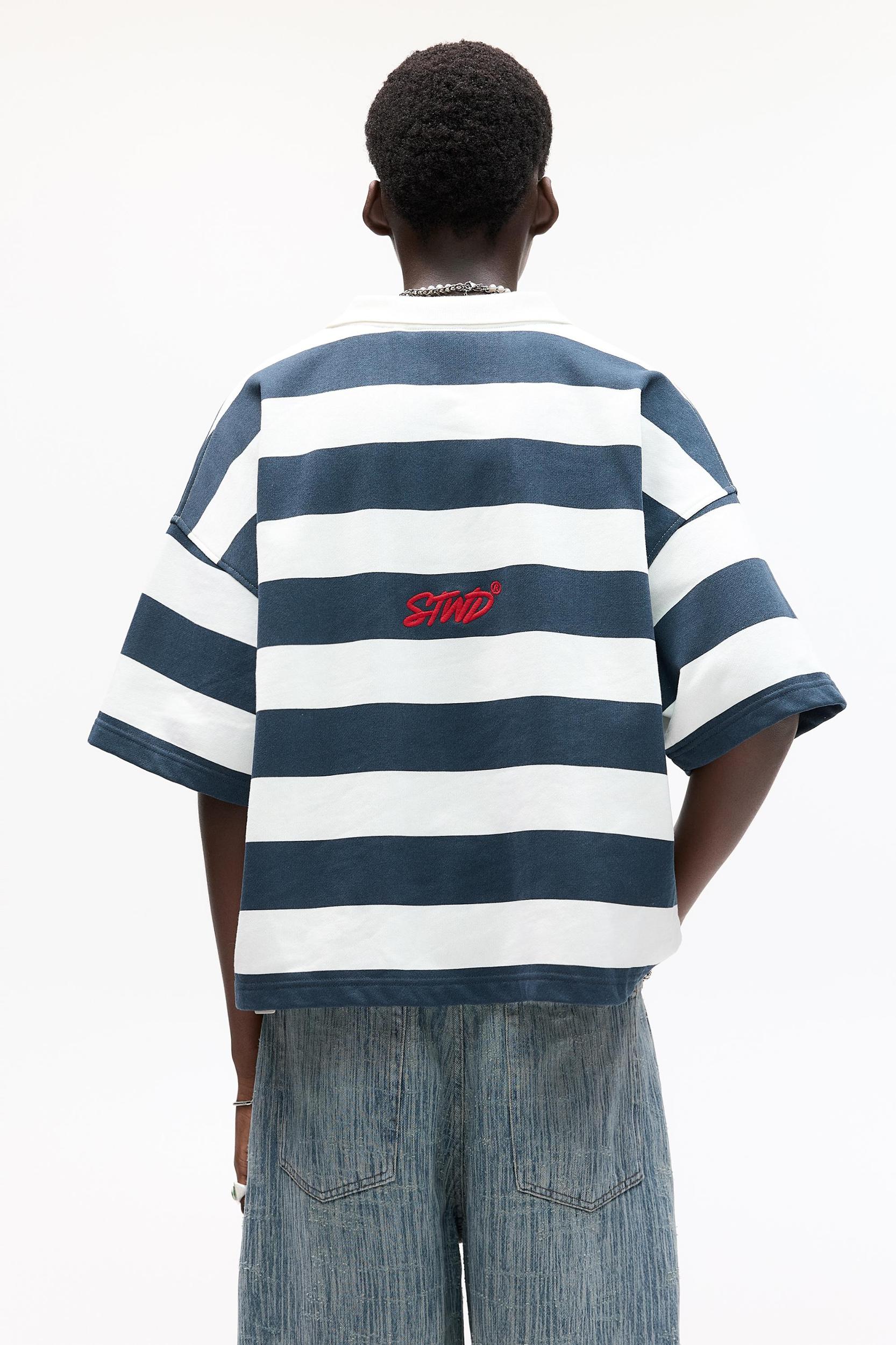 Embroidered striped short sleeve polo shirt Product Image